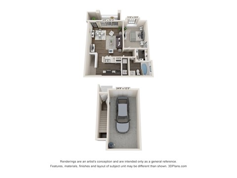 Floor plan for 1 bed, 1 bath, 785 sqft